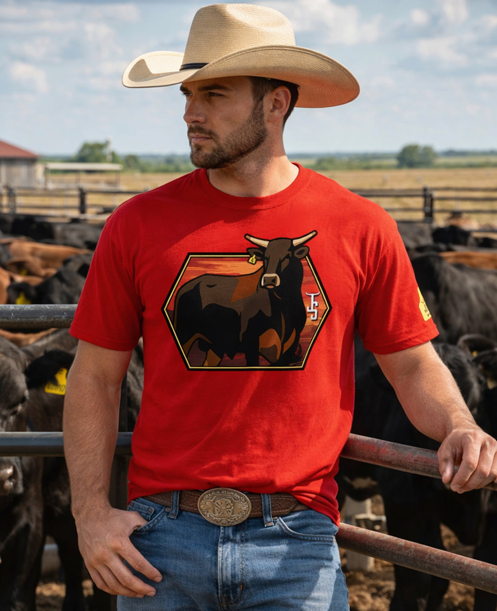 Toro del atardecer camiseta vaquera