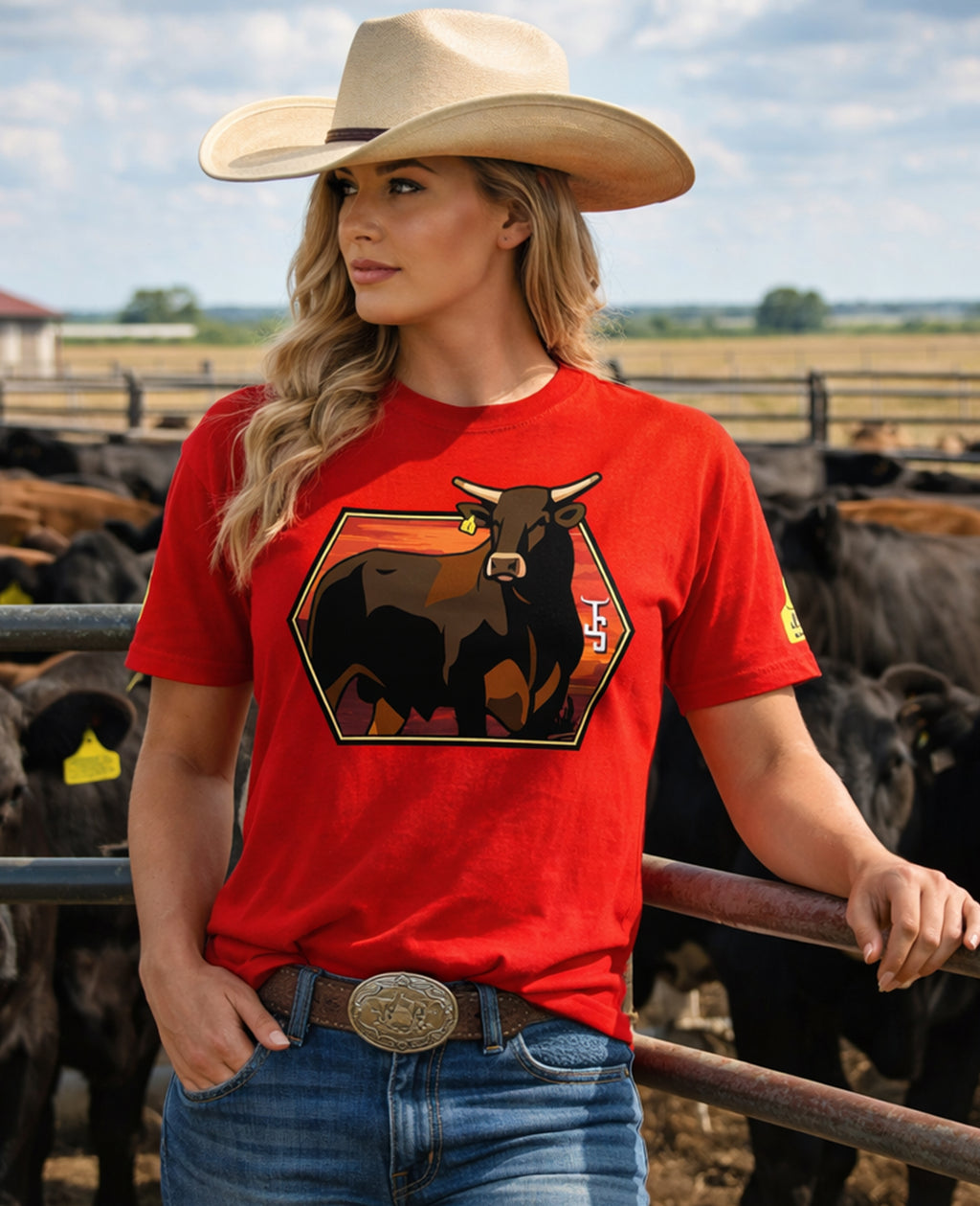 Toro del atardecer camiseta vaquera