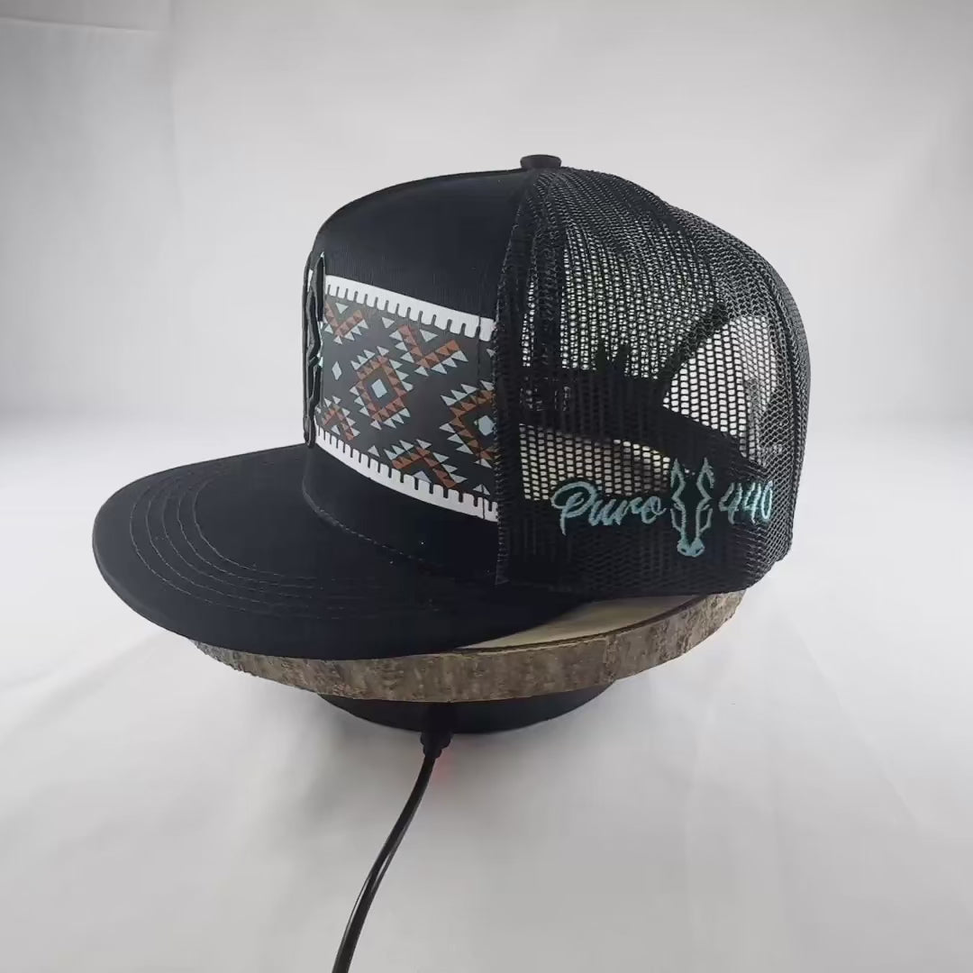 Midnight aztec western snapback cap